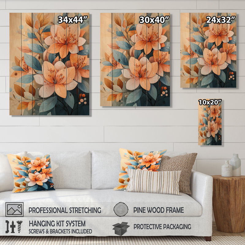 Botanical Colors Of Summer Rhododendron Flowers - Rhododendron Wood Wall Art - On Natural Pine Wood, 44" H x 34" W x 0.78" D