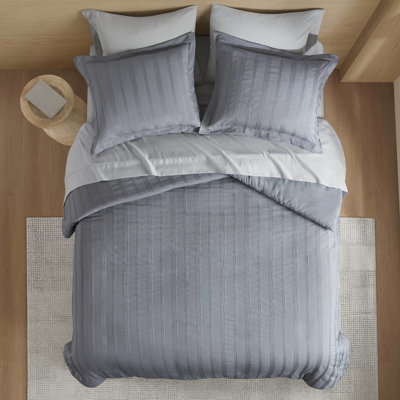 Couette 3 pièces entièrement tissée, douce au toucher, résistante au boulochage, convenant à toutes les tailles de lit rayée avec des taies décoratives, Shifting, toxine et respirant naturellement