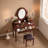 Vanity Desk With Adjustable Angle Mirror, Cushioned Stool And 5 Drawers-1100703354