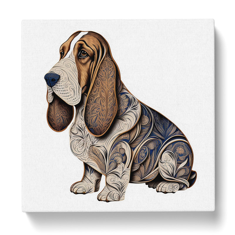 Basset Hound Ornamental Art - Wrapped Canvas, 50cm H x 50cm W x 3cm D
