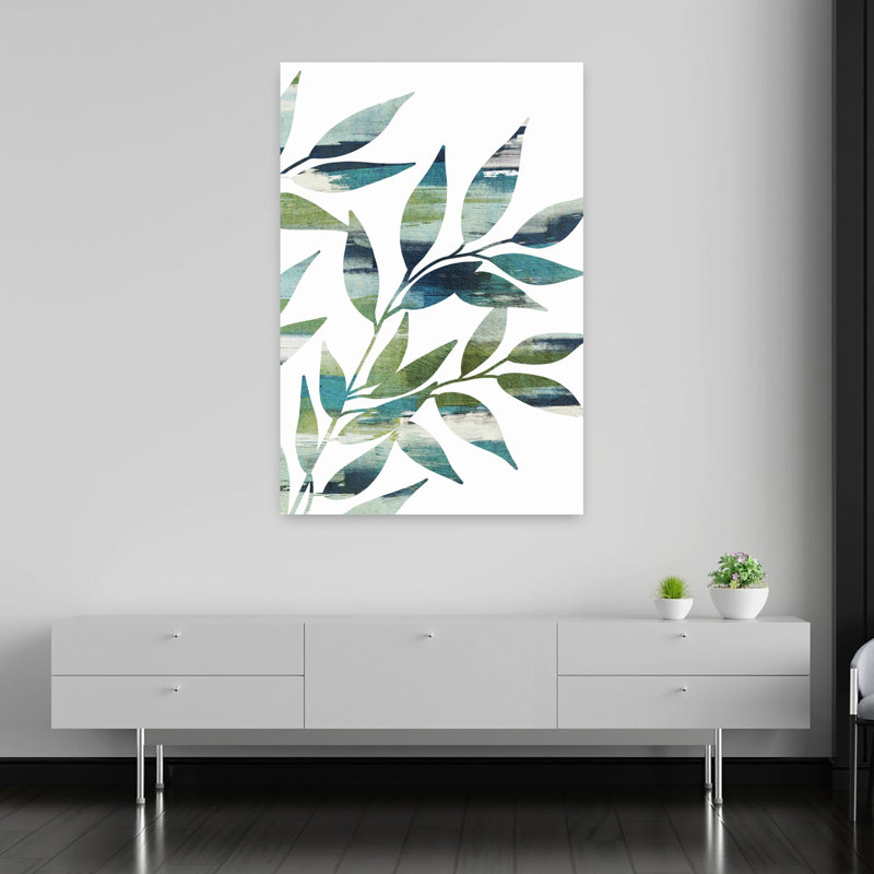 Art mural abstrait bleu marine et vert, 60" H x 40" W