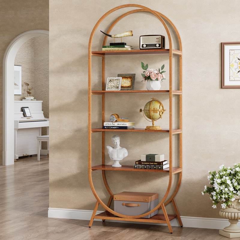 70.8" Tall Arched Bookcase, Modern 5-Tier Open Bookshelf Freestanding Display Rack, Gold