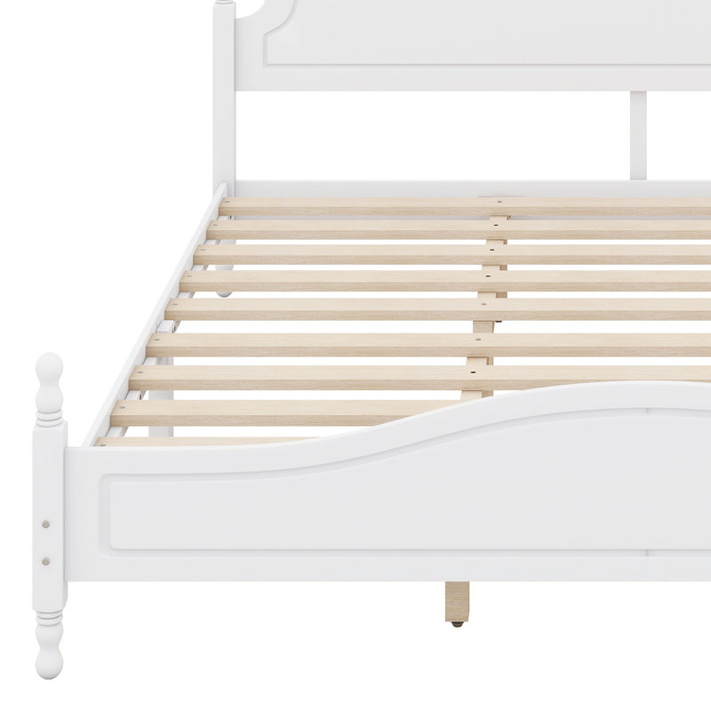 Lit plateforme en bois avec tête de lit, lit plateforme de style rétro avec support en lattes de bois, Blanc
