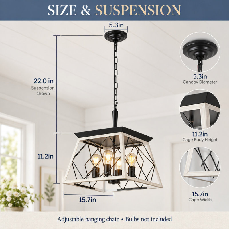 4-Light Pendant Chandelier, White
