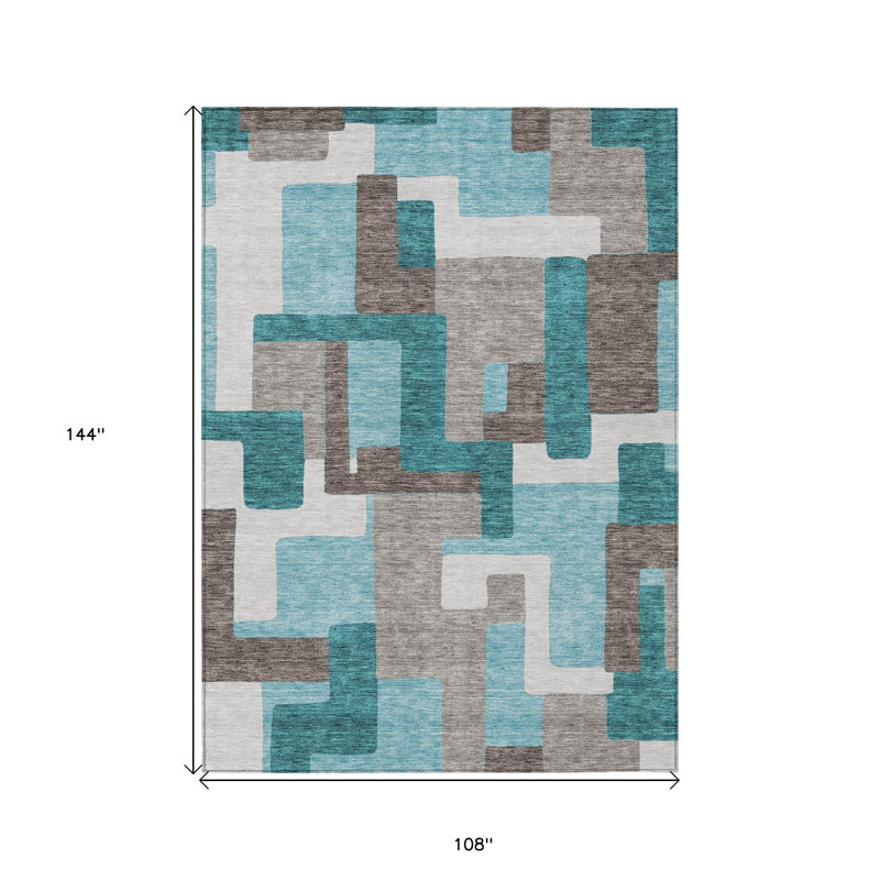 Tapis extérieur lavable abstrait bleu sarcelle 9 pi x 12 pi bleu turquoise et beige