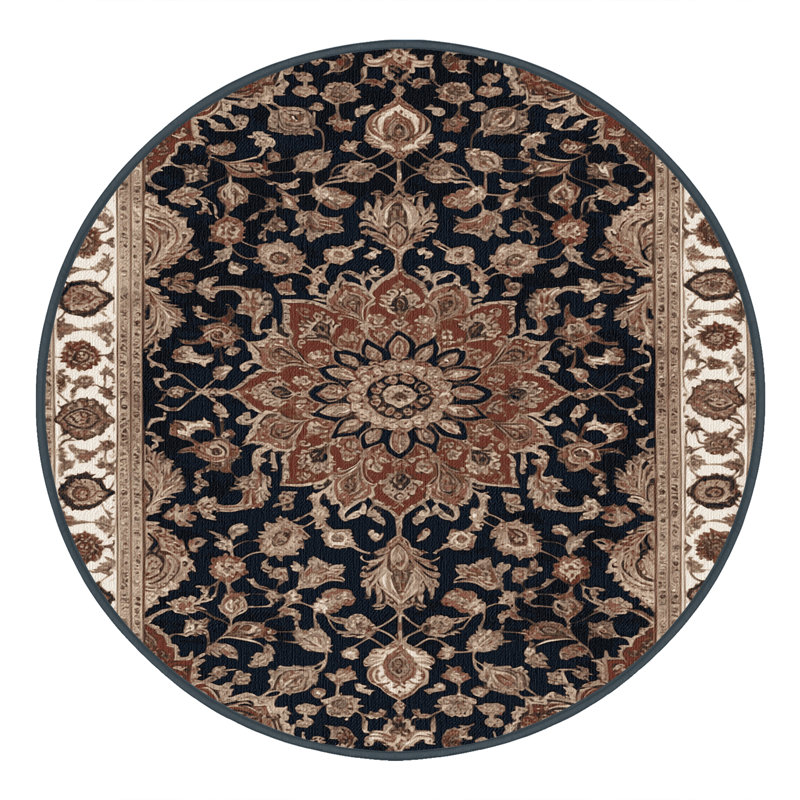 Machine Washable Persian Brown Area Rug, Round 3'