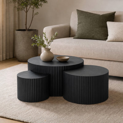 Zane 3-Piece Fluted Circular Cocktail Table Set