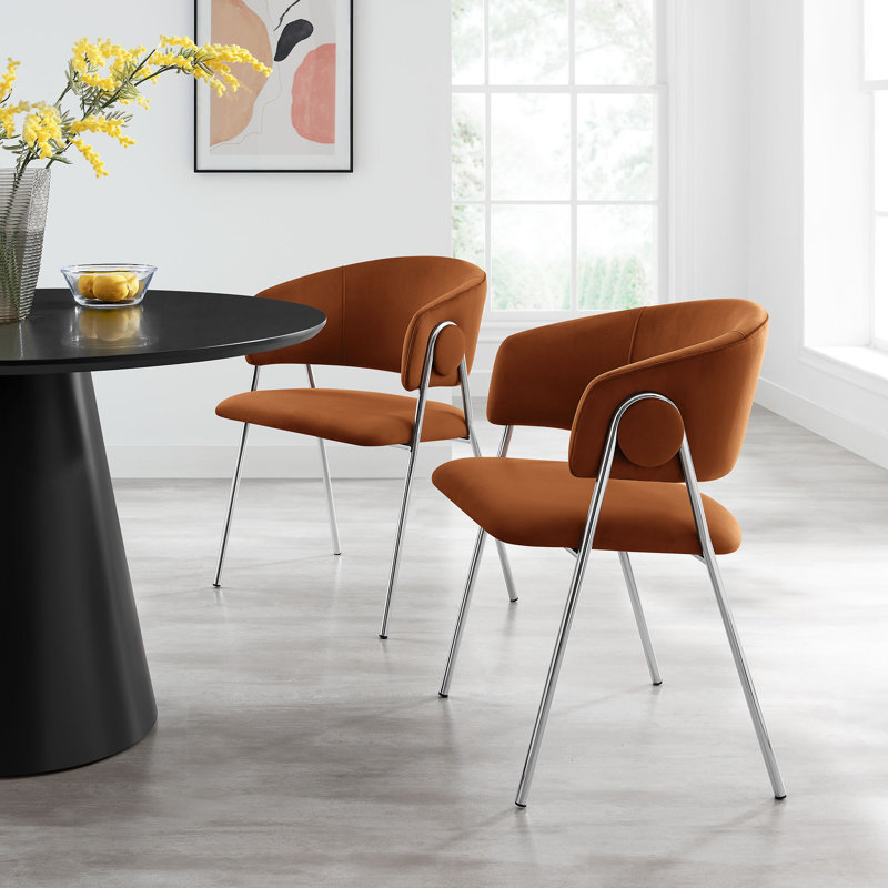 Nella Upholstered Performance Velvet Dining Chair Set Of 2, 46 cm H x 30 cm W, Silver