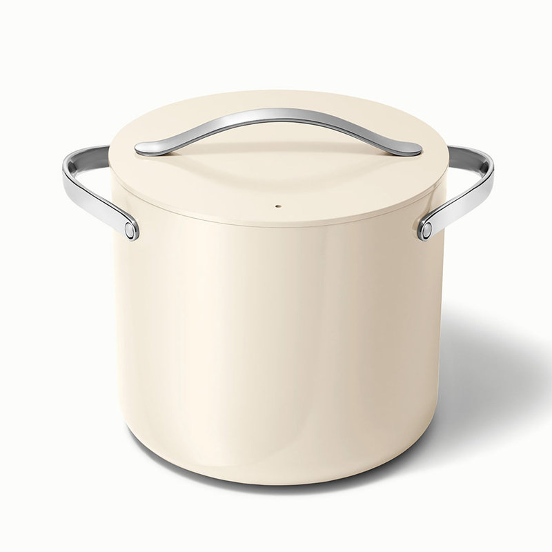 Caraway Petite cuisinière antiadhésive en céramique avec couvercle, 12 pintes, Crème, crème