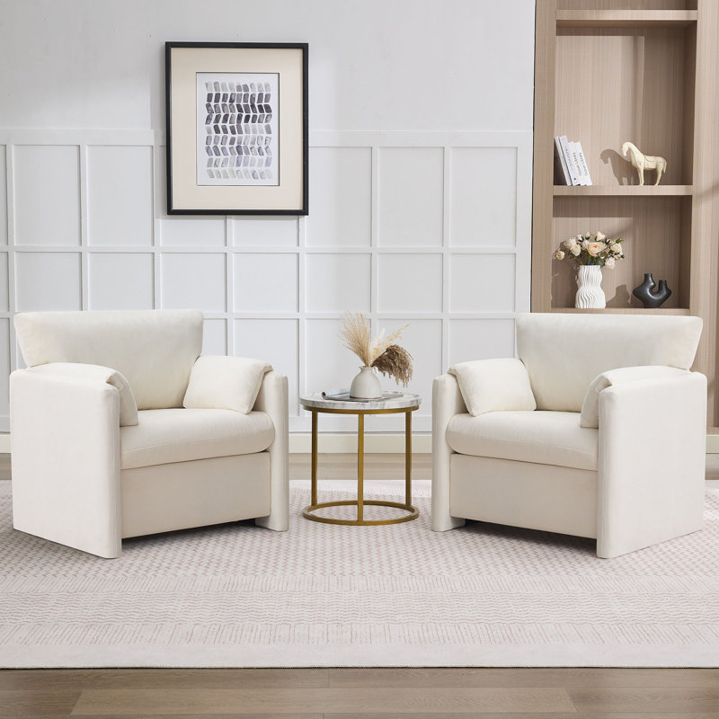 32.7'' Oversized Chenille Accent Chair(Set of 2), Beige
