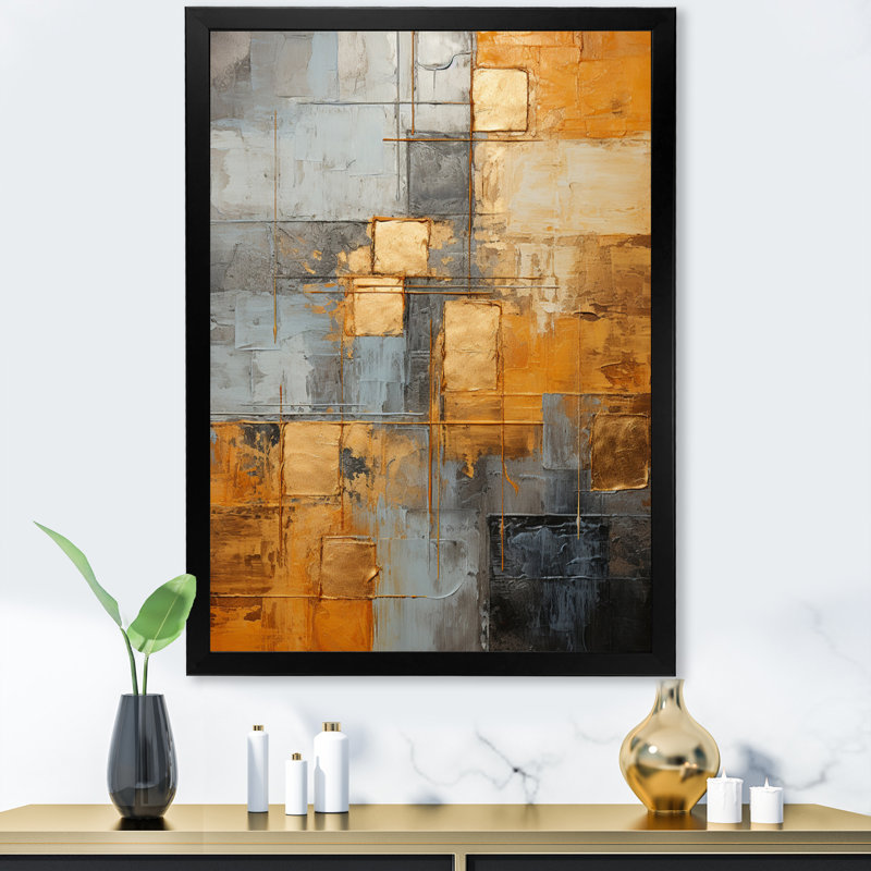 Filancia, gris doré, géométrie brillante III sur toile, Cadre photo noir, H 20 po x l 12 po x P 1 po