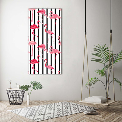 Flamingos And Stripes - Wrapped Canvas Print