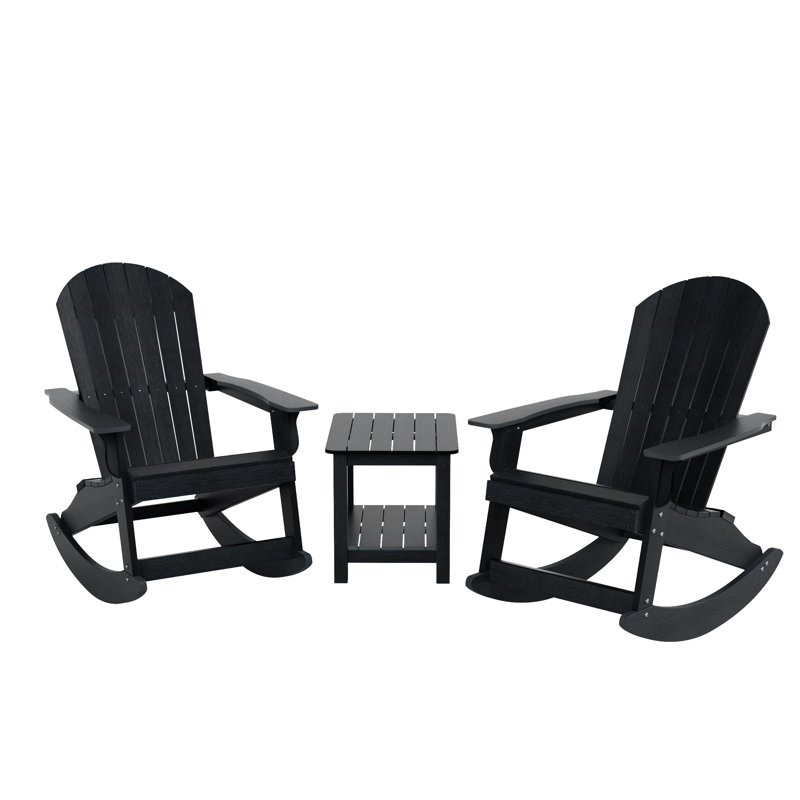 Arrlo 2 - Person Outdoor Adirondack Rocking Seating Set with Table, Black