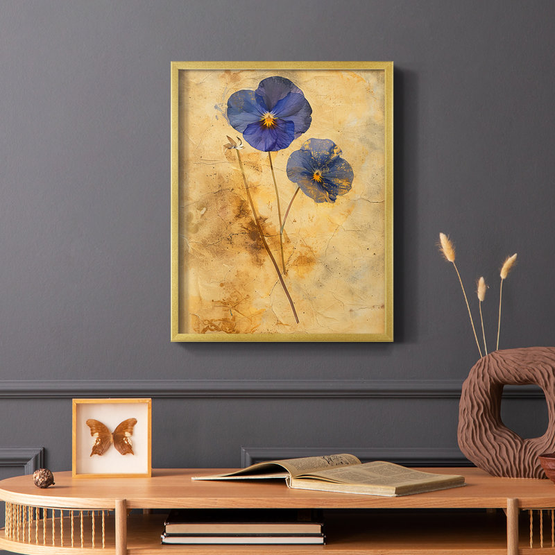 FLORAL Series XXXVI - reproduction encadrée de qualité supérieure - prête à être accrochée - aucun clou requis, Doré