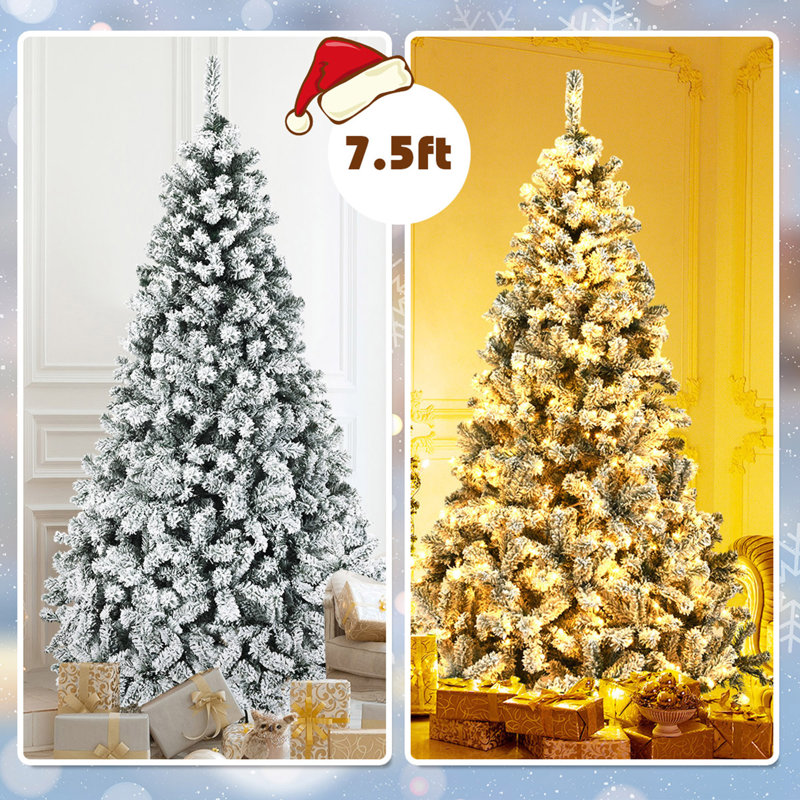 Arbre de Noël artificiel pin blanc avec 250 lumières claires / blanches, H 7,5 pi