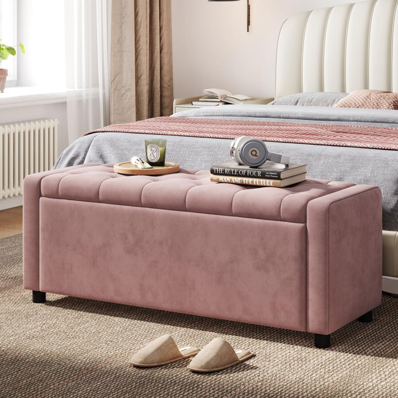 Benedetto 49.6'' Upholstered Velet Tufted Storage Bench, Capri Pink Velvet