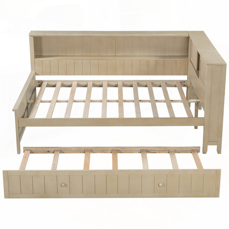 Lit de jour polyvalent en bois avec plusieurs options de rangement et design élégant