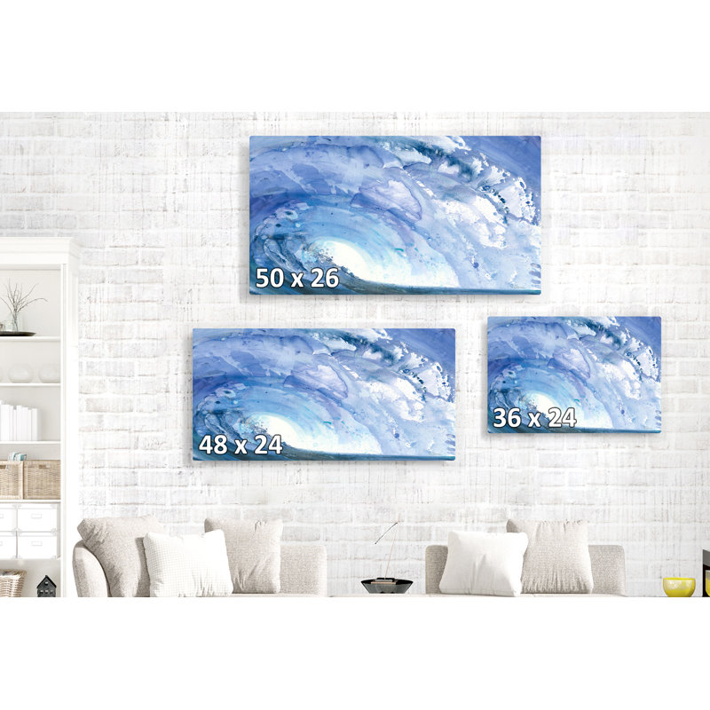 Vague d'océan baril, bord de mer, bleu, mer, océan, blanc, indigo, aquarelle, H 26 po x l 50 po x P 1,5 po