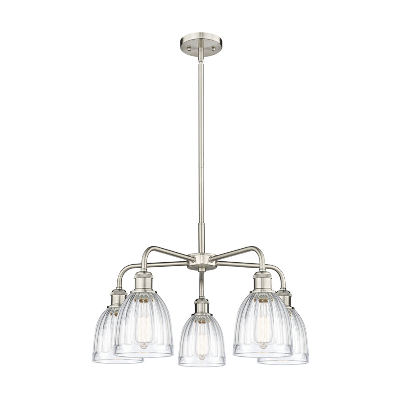 Lustre tambour en acier à intensité variable 5 lumières Poway, Transparent, Nickel satiné
