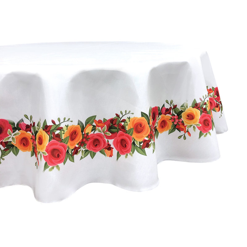 Stig Floral Round Mother's Day Tablecloth, 84" L x 84" W, Mother's Day Red and Yellow Roses Garland