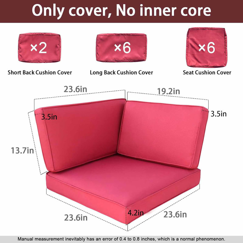 14-Piece Replacement Cushion Covers Zipper for 6-Seater Patio Sofa, Washable Outdoor Furniture Slipcovers, Red