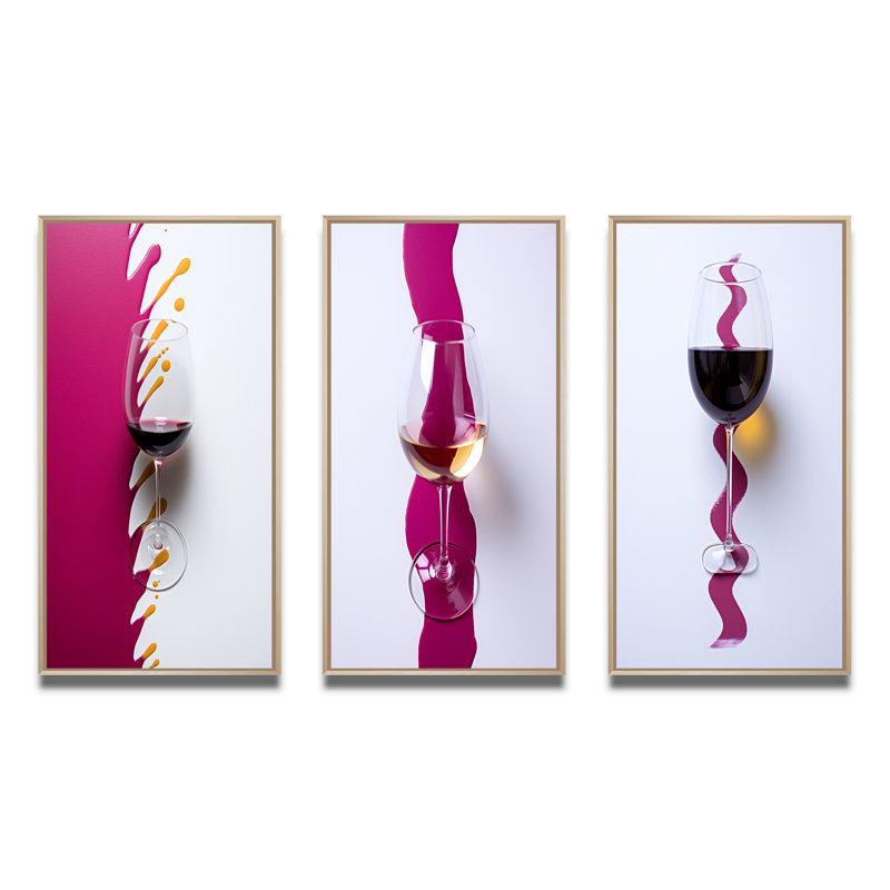 Verre à vin rouge, présentation magenta - ensemble de 3 pièces de vin et champagne, Cadre naturel flottant, H 32 po x l 48 po