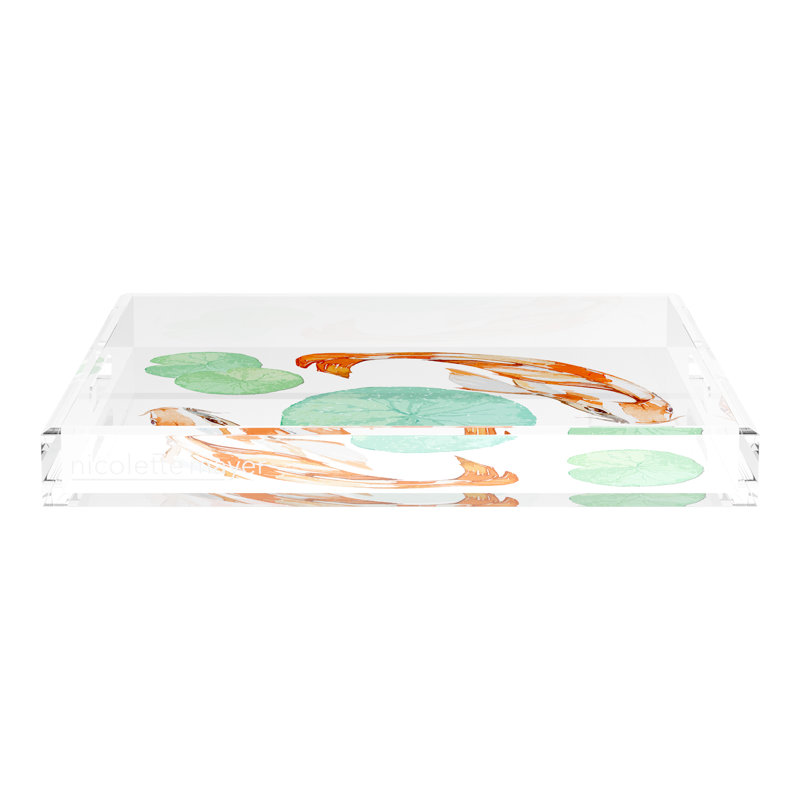 Koi Coral Acrylic Square Decorative Tray, 18"W x 18"D x 2"H