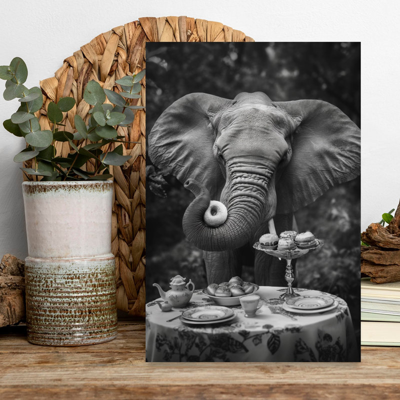 Whimsical Elephant Tea Time Contemporary Wall Art Print, 45.72cm H x 30.48cm W