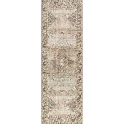 Jeccica Distressed Vintage Medallion Jute Blend Polyester Area Rug