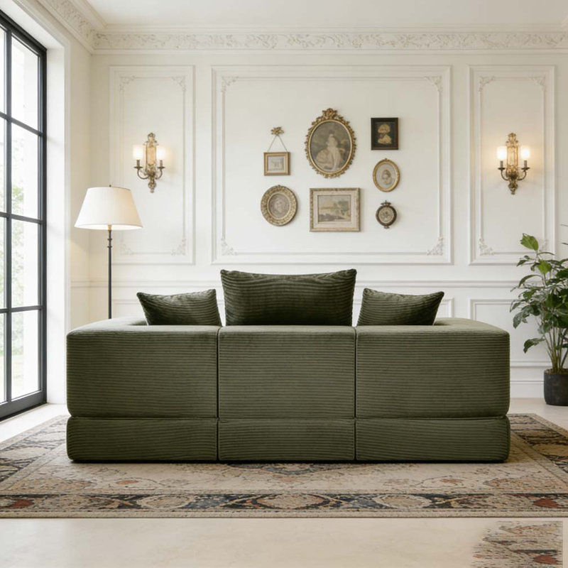 Canapé-lit convertible, multifonctionnel, lit circulaire, futon réglable, Vert