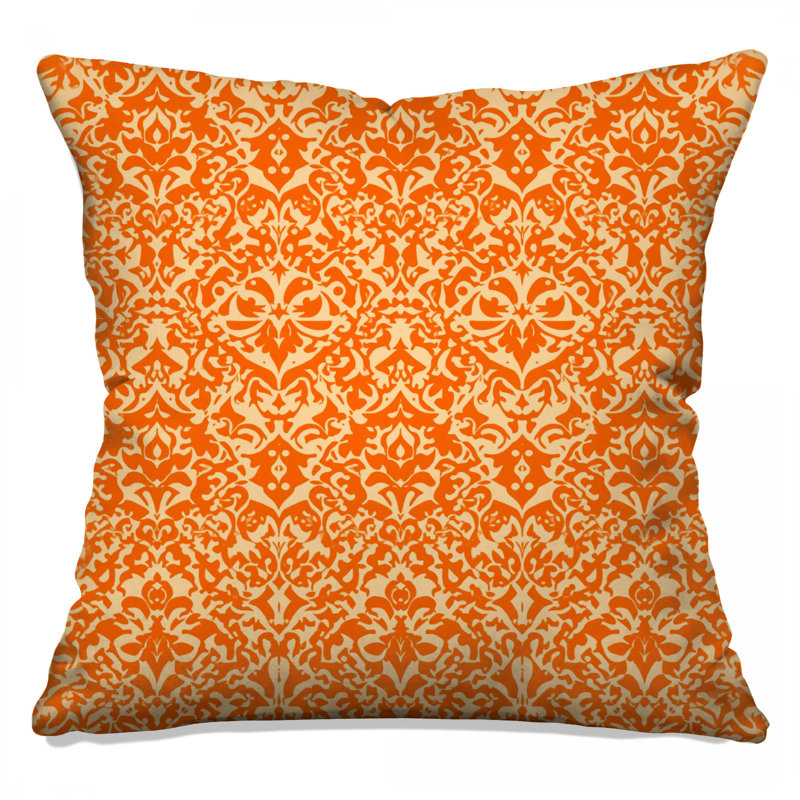 Coussins décoratifs à motif damas orange, 14 X 14 pouces