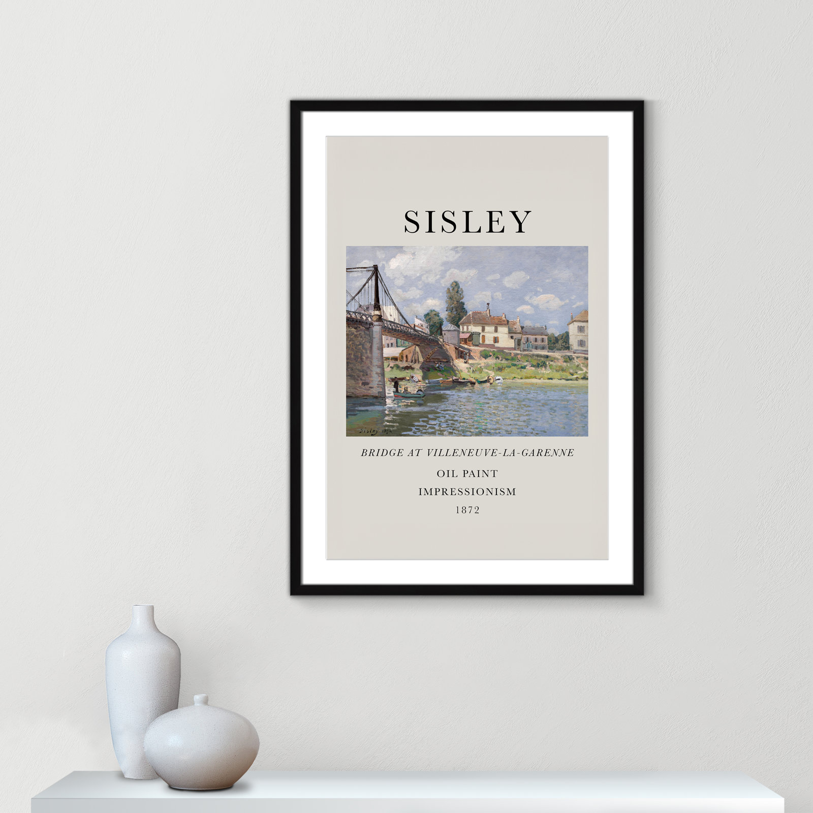 Old Masters Collection "The Bridge at Villeneuve" Print, Black Single Picture Frame, Yes, 35.5" H x 25.5" W x 1.25" D