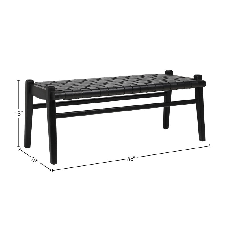 Salazar 45-Inch Teak and Woven Leather Bench, Black