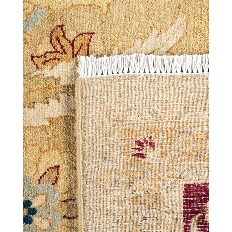 Tapis unique noué à la main Keenan - doré, 9 pi 2 po x 12 pi 1 po
