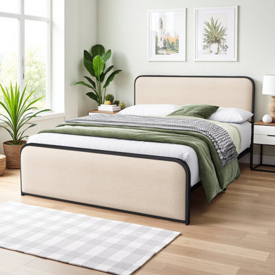 Metal Bed Frame with Upholstered Headboard