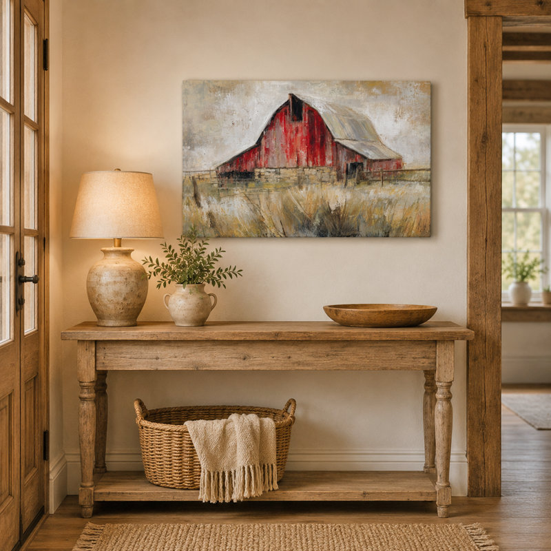 Homestead Study - Red Barn Heritage Landscape, art mural sur toile tendue, 24"H x 36"W x 1.5"D