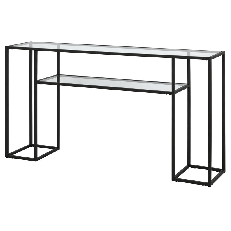 Kiyel 55'' Glass Top Console Table, Black