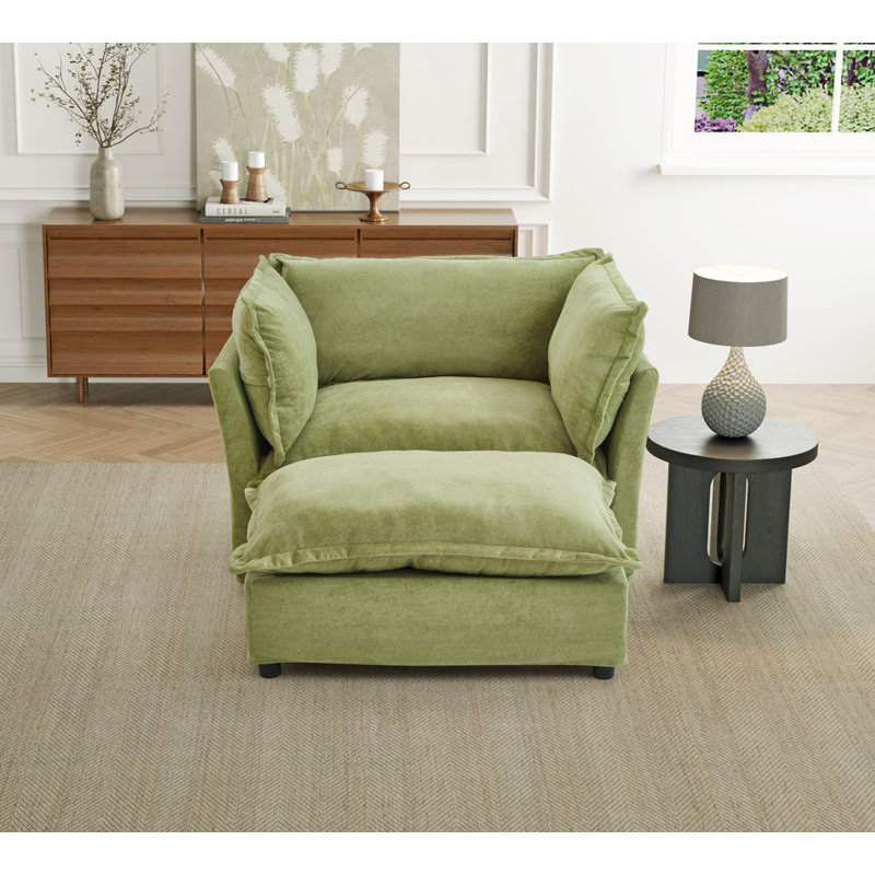 Accent Chair with Movable Ottoman, Green