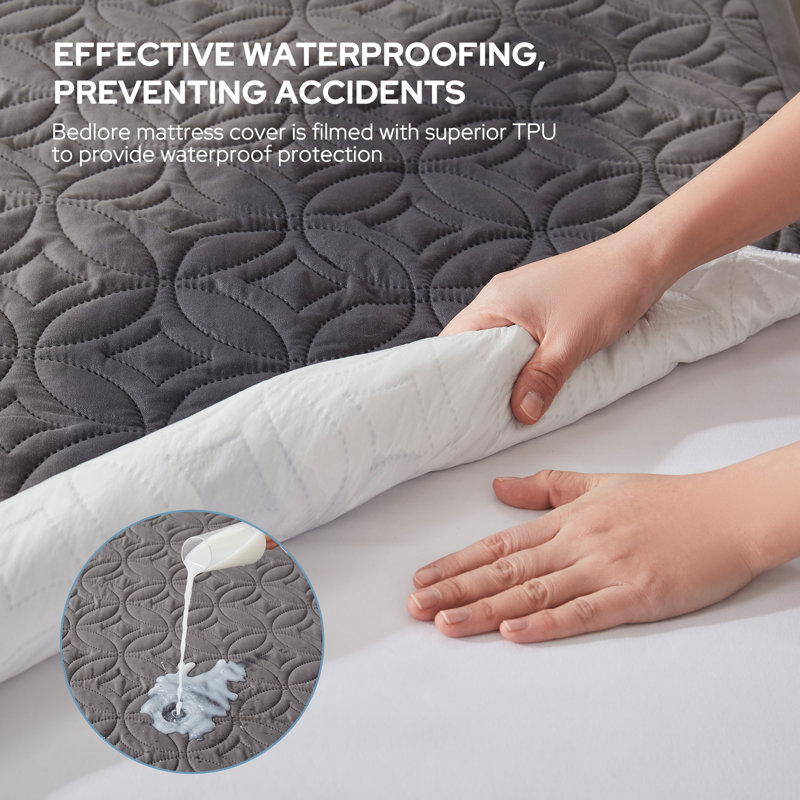 Protège-matelas imperméable sans bruit BEDLORE®, housse de matelas matelassée hypoallergénique et lavable, protège-matelas respirant avec poche profonde de 6 à 18 po
