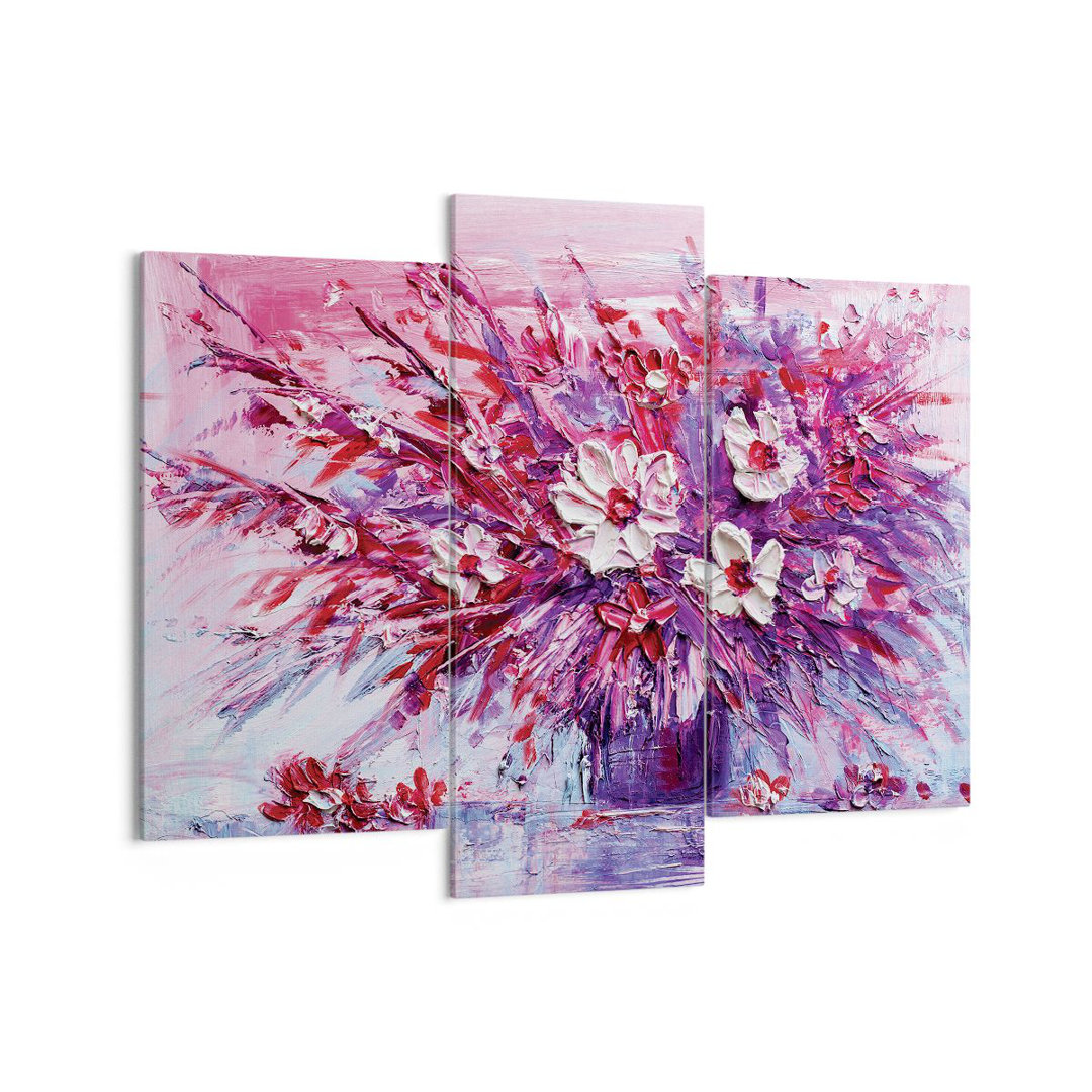 3-tlg. Leinwandbilder-Set Impasto Flowers Pink