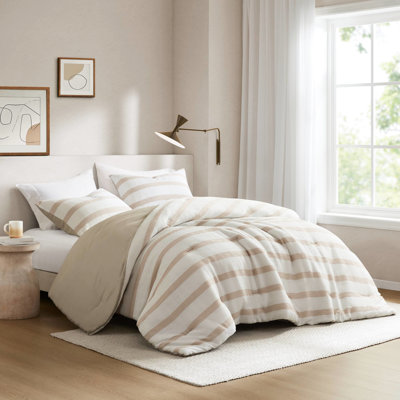 Très grand / très grand rayé teint 3, rayures savamment tissées pour la conservation des couleurs, style bord de mer contemporain, édredon à texture douce, confort toutes saisons avec revers en microfibre légère et lisse,