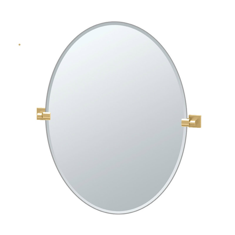 Elevate Frameless Oval Wall Mirror | Bathroom Vanity Pivoting and Beveled Mirror, 32" H x 28.5" W, Brushed Brass