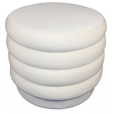 21" White Velvet Tufted Round Cocktail Ottoman