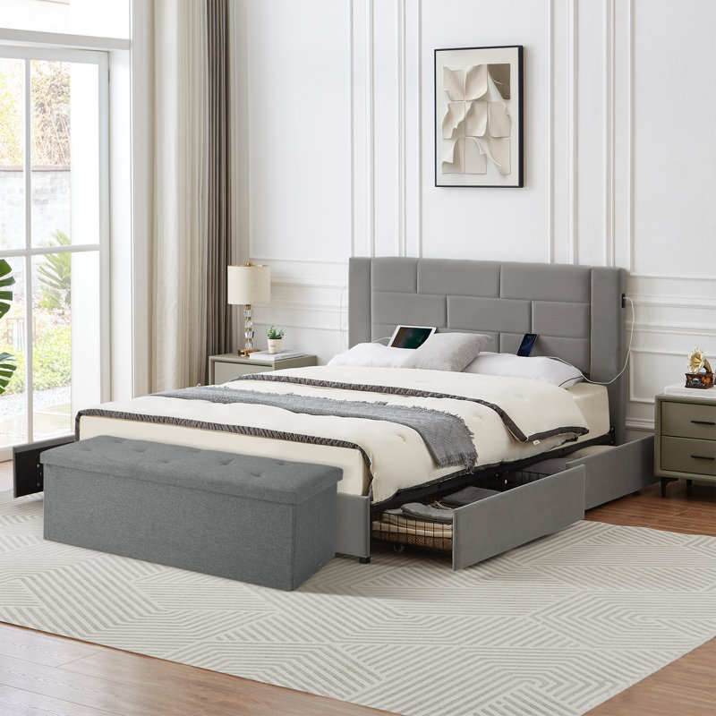 Ensemble de chambre à coucher Rotella, Gris foncé, Double