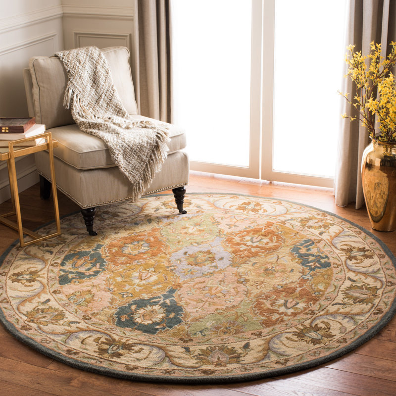 Tapis beige / doré en laine touffeté à la main Tosca, Rond 6 pi