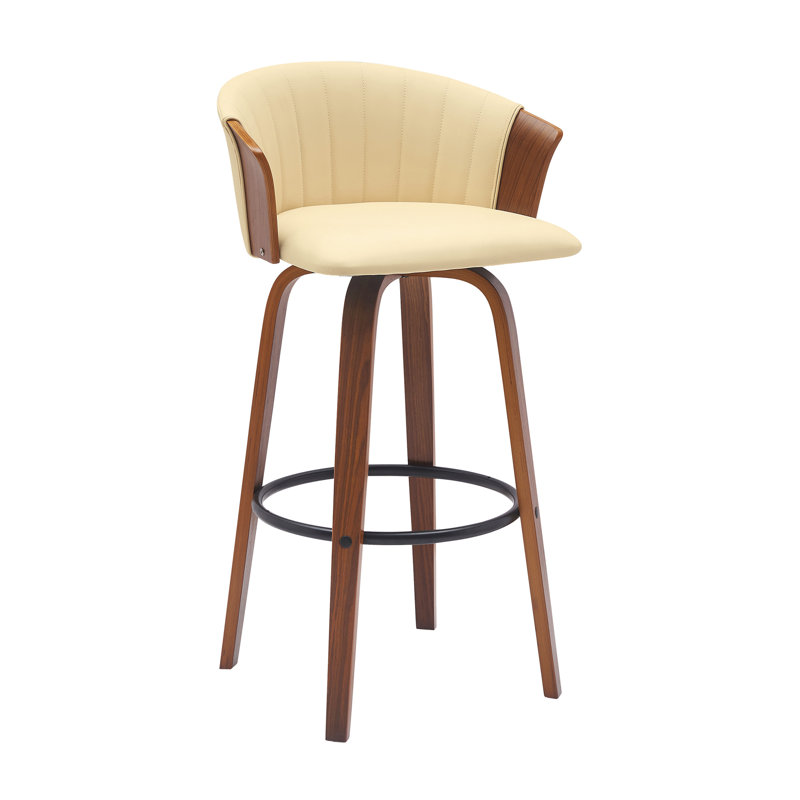Tabouret de bar pivotant avec finition en bois de noyer et revêtement en similicuir