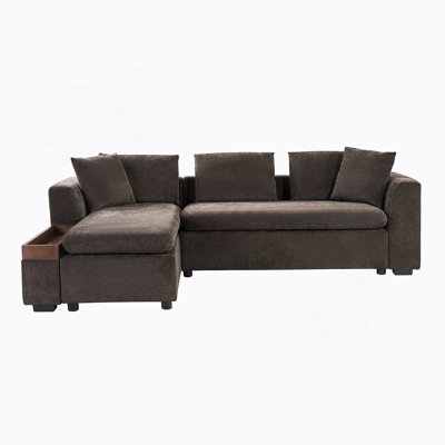 Sectional Sofa 93.7" L-Shaped Sofa Upholstered Sofa Couch With Wooden Storage Compartment For Living Room, Brown