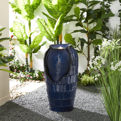 Alpine Corporation 2-Tier Modern Polystone Fountain W/ Warm White LED Lights