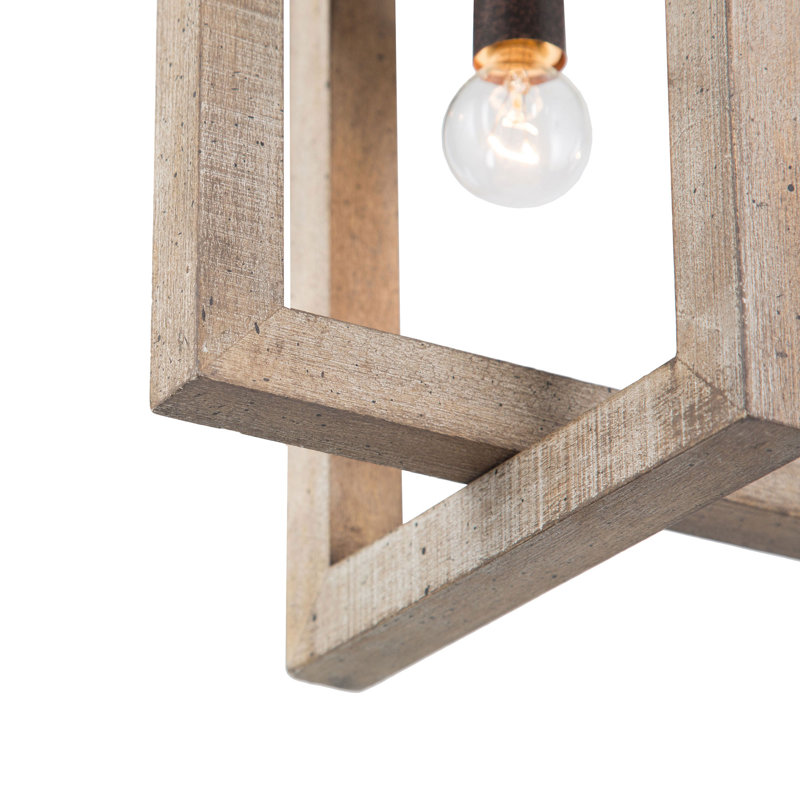 Lustre rectangulaire pour îlot de cuisine à 5 lumières avec détails en bois Aztlan