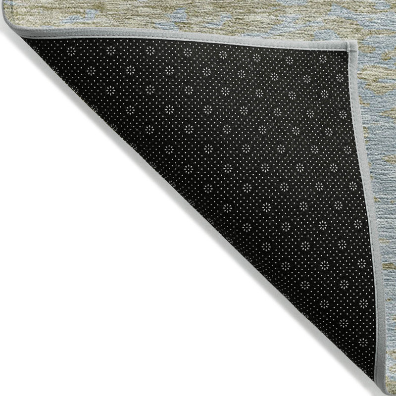Tapis extérieur lavable abstrait beige et bleu 10 pi x 14 pi
